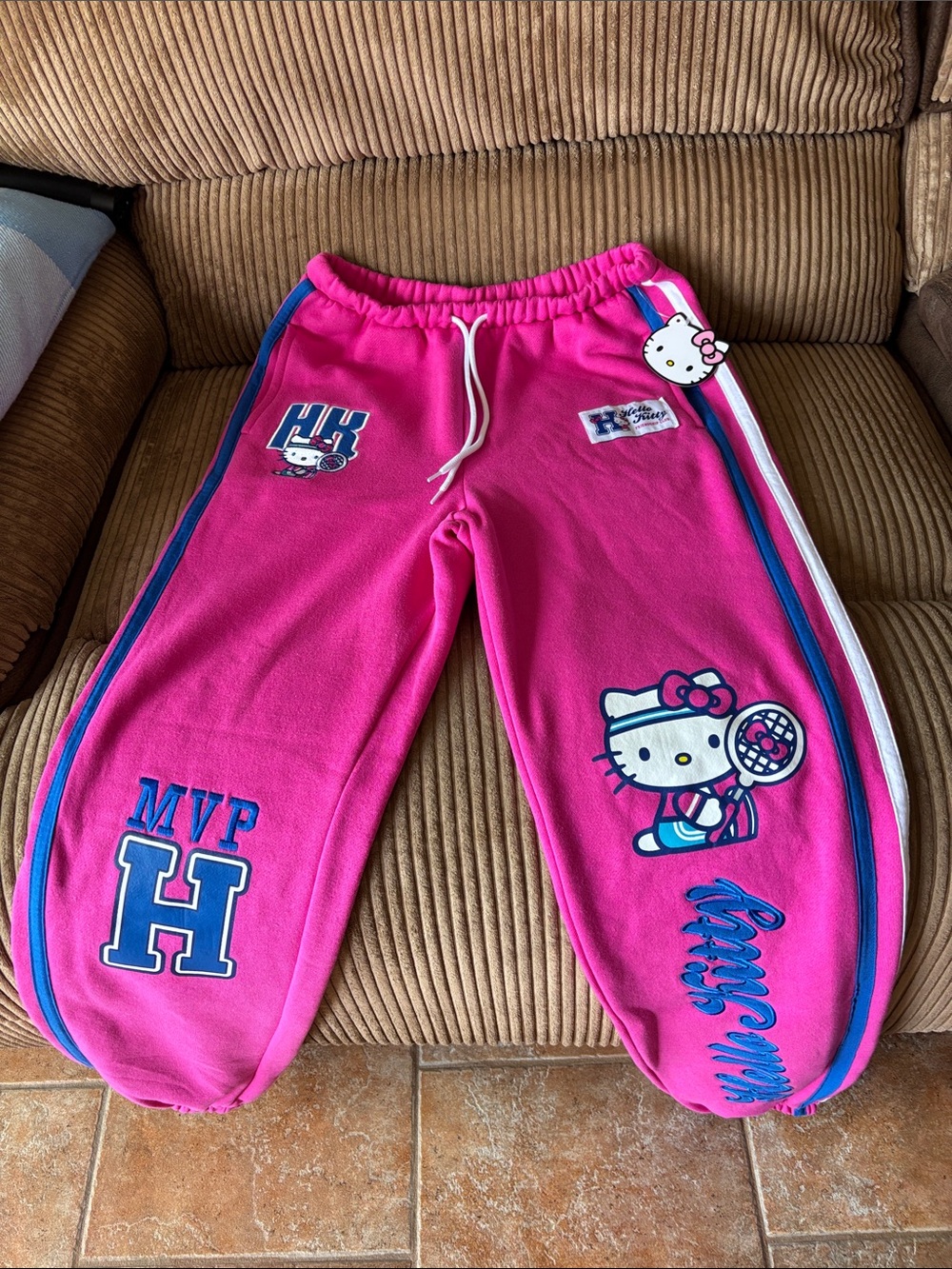 Hello Kitty Hot Pink Fleece Joggers with Blue Trim - Picture 2 of 5